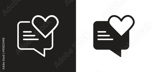 Two UI speech bubble with heart icons light mode and dark mode versions representing customer testimonials romantic communication and social engagement for user interface design