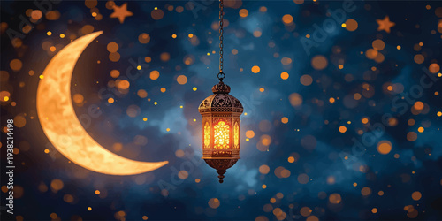 A festive winter illustration featuring a golden light bulb on a wall and in the night sky, designed as a red Christmas ornament with a snowflake and star for a merry New Year celebration card