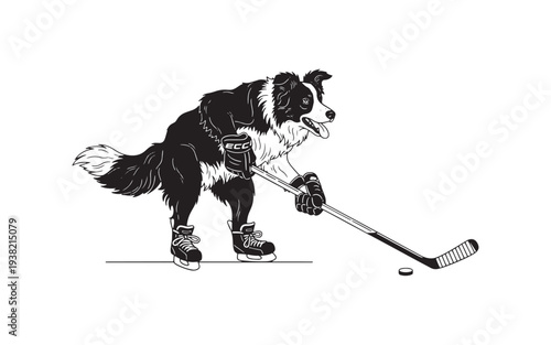 Canvas Print Border Collie Hockey Player Mascot – Dog Playing Ice Hockey Vector Illustration