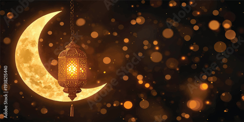 A festive disco ball glows on a dark floor amidst a blur of golden bokeh and bright holiday lights for a glittering party celebration