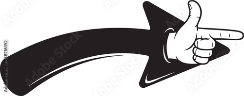 A cartoon hand giving a thumbs up with a large black curved object