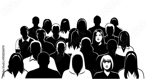 Silhouettes of People in Crowd.