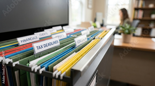 Wallpaper Mural Tax deadlines financial reports contracts organized folder filing cabinet office workspace business documents colorful paperwork Torontodigital.ca