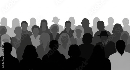 Silhouettes of People in Crowd.