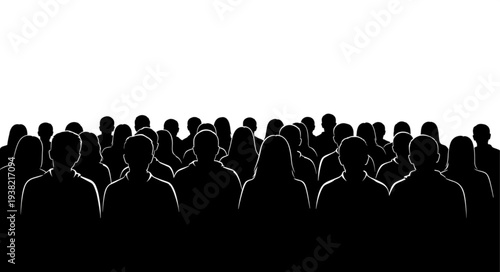 Silhouetted People Standing Together Crowd.