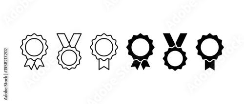 Winner Medal Vector Icon. Champion Rosette with Star Ribbon