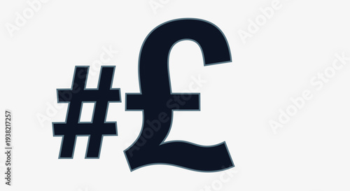 Currency symbol hashtag and british pound sterling sign combination graphic design for financial social media posts and economic banking marketing