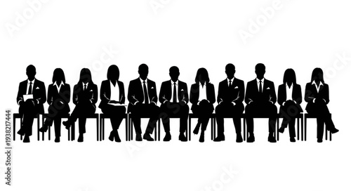 Silhouettes of Business Professionals Sitting in a Row.