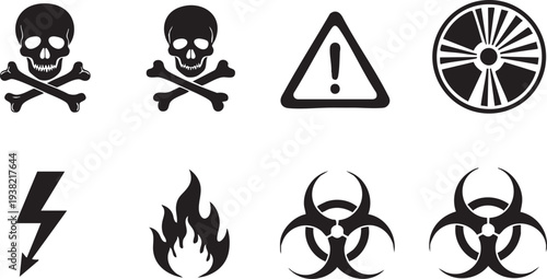 Collection of hazard and warning symbols