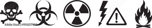 Collection of biohazard and warning symbols on a white background