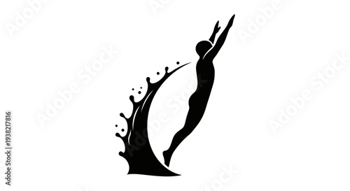 Solid Black Diver Jumping into Water Silhouette Icon Minimal Sports Vector