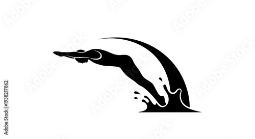Solid Black Diver Jumping into Water Silhouette Icon Minimal Sports Vector