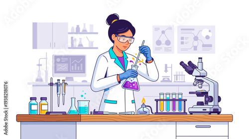 Scientist working in laboratory with chemicals.