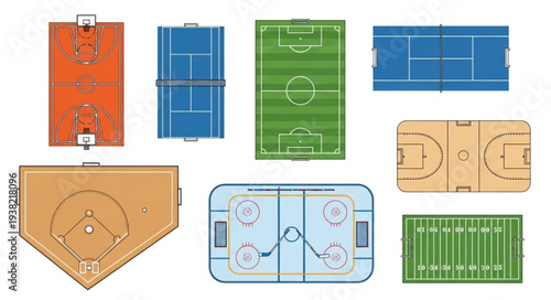 Collection of Various Sports Fields and Courts Top View.