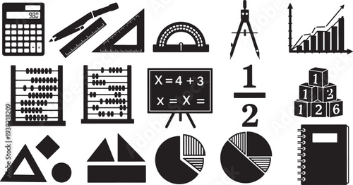 Mathematics and Education Icons Set  Vector Illustration