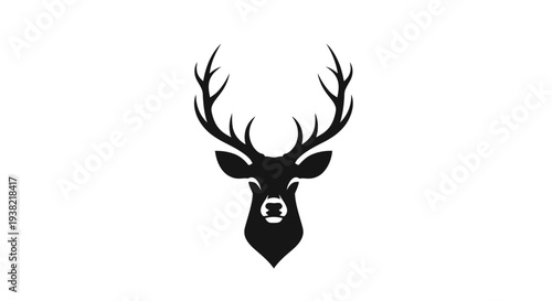 Black Silhouette of Deer Head with Antlers.