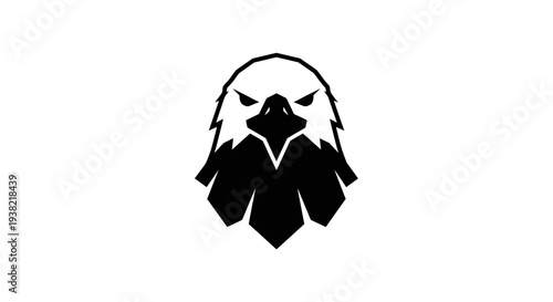 Black Silhouette of Angry Bald Eagle Head.