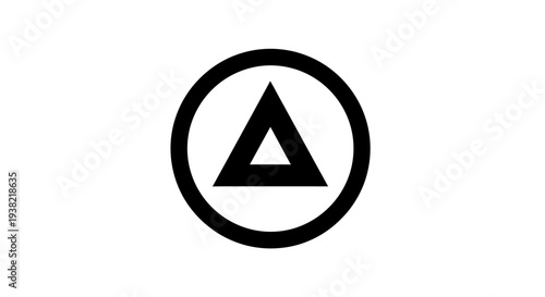 Black triangle inside circle logo symbol.