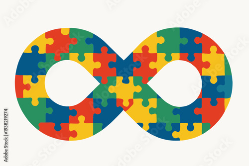 Large Infinity Symbol Filled with Multicolored Puzzle Pieces