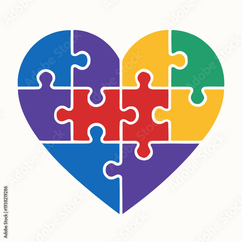 Colorful Puzzle Pieces Forming a Heart Shape for World Autism Awareness Day