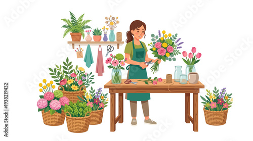 Florist Arranging Beautiful Bouquet of Flowers.