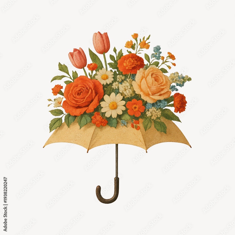 Fototapeta premium Floral umbrella bouquet illustration