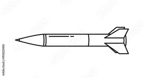 Simple Black and White Missile Illustration.