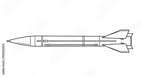 Simple Black and White Missile Illustration.
