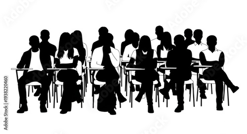 Silhouettes of People Sitting at Tables.