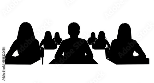 Silhouettes of People Sitting Together.