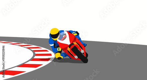 Racer on blue and red bike leaning deep into a track corner