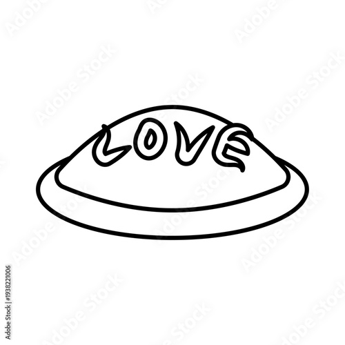 オムライス線画アイコン ケチャップでLOVEと書かれたかわいい洋食フードイラスト シンプルな料理ベクター素材 / Omurice line icon with ketchup LOVE message simple omelet rice food vector
