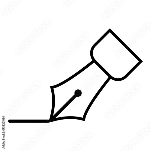 万年筆ペン先アイコン 線を書くニブのシンプルアウトラインデザイン 文房具や筆記を表すベクター素材 / Fountain pen nib writing line outline icon simple stationery vector