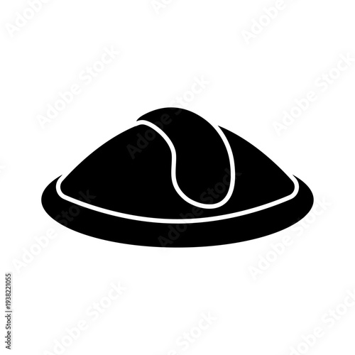 オムライスシルエットアイコン シンプルな洋食フードデザイン 日本の卵料理を表すベクター素材 / Omurice silhouette icon simple omelet rice food vector
