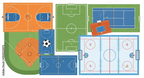 Collection of Various Sports Fields and Courts Layouts.