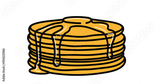 Stack of pancakes with syrup dripping.
