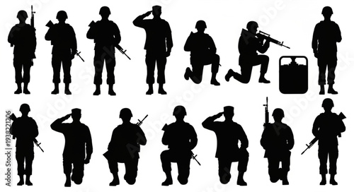 Silhouettes of Soldiers in Various Poses.