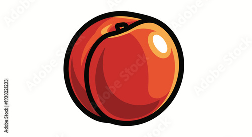 Red shiny button with black outline.