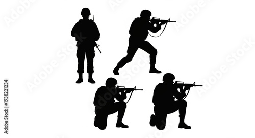 Silhouettes of Soldiers in Combat Positions.