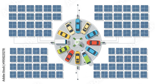 Electric vehicles charging at a solar powered station.