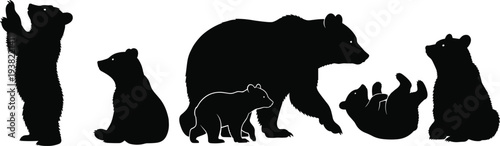 Silhouette of a cat and kittens in a playful family scene with paws