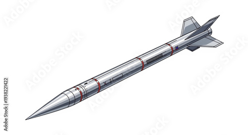 Silver Missile Illustration on White Background.