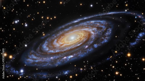 Celestial Galaxy Whirl: An awe-inspiring spiral galaxy unfurls its cosmic beauty, revealing a mesmerizing tapestry of stars, gas clouds, and swirling arms.