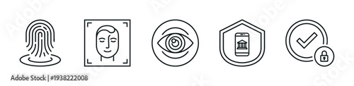 Biometric authentication and digital security icons illustrate modern access control and data protection methods.