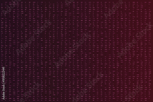 A deep red screen displays a grid of binary and decimal numbers representing data flow