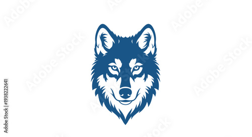 Blue Wolf Head Illustration on White.