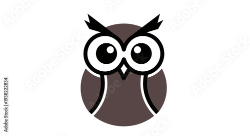 Brown cartoon owl face closeup.