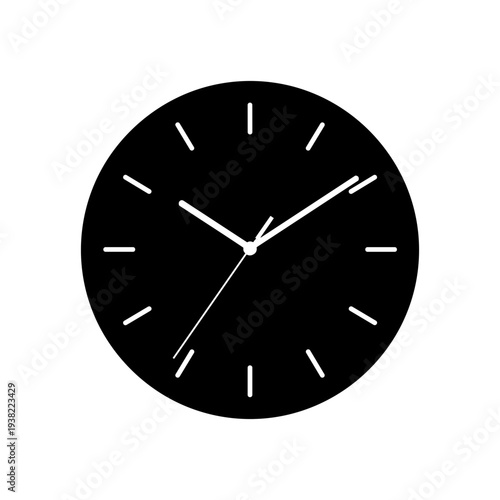 Minimalist black and white clock design showing time concept on white background.