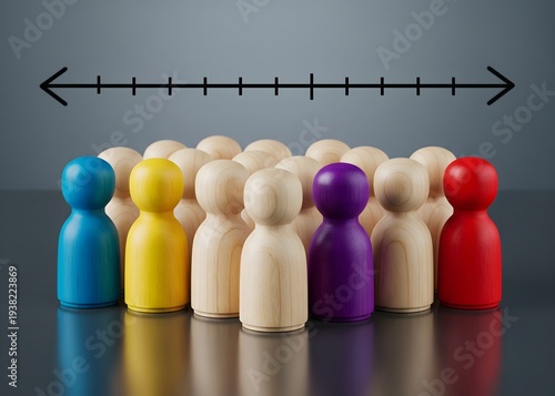 Scale of political preferences over a crowd of people. Voter behavior analysis. Public opinion, electoral influence and societal alignment.