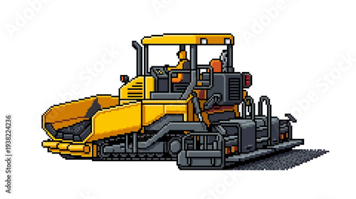 Yellow Asphalt Paver Machine Working on Road Construction.